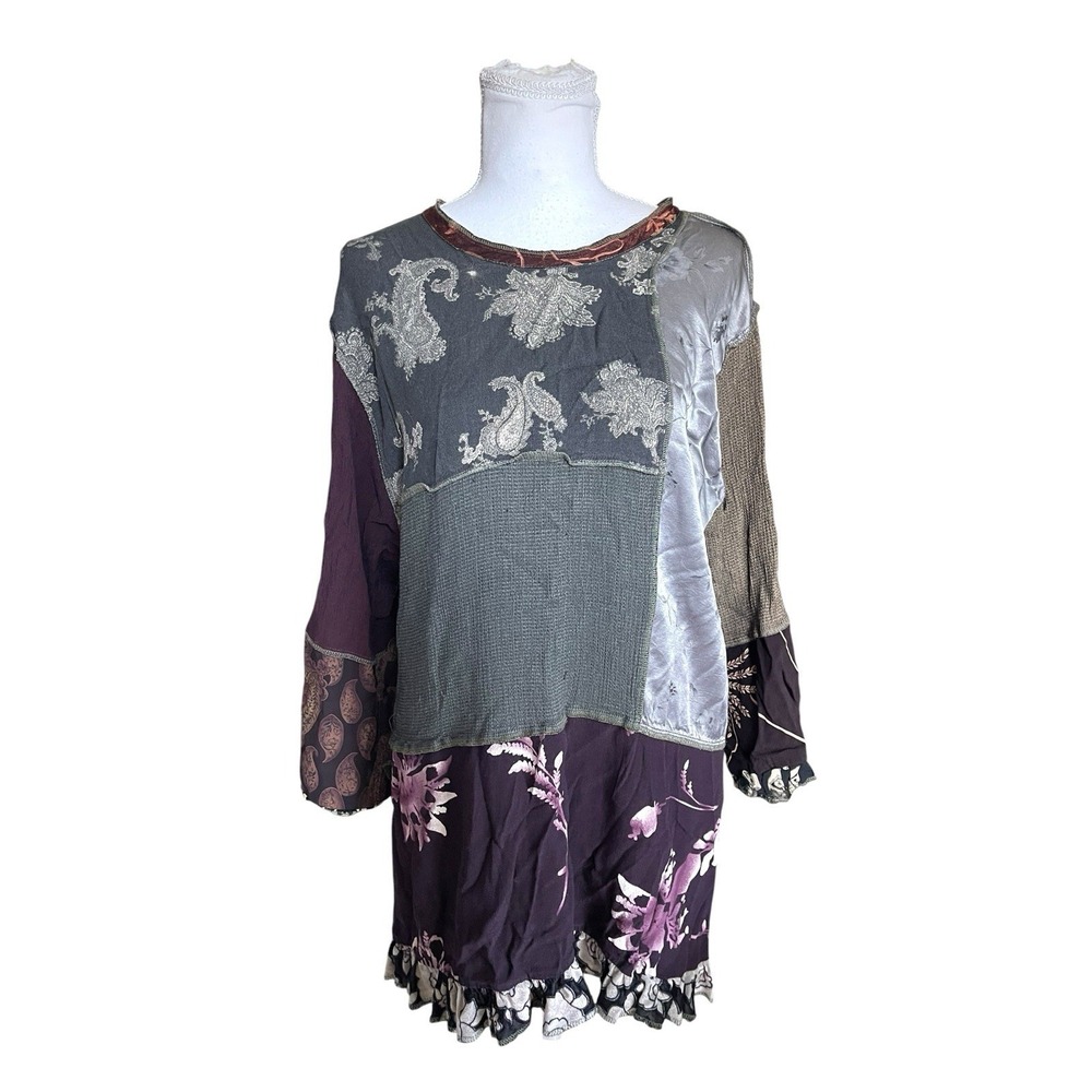Vintage Nothing Matches patchwork Lagenlook Tunic Blouse Eclectic Boho Artsy 2
